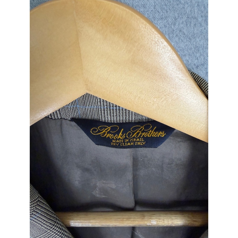 Vintage Brooks Brothers Mens 40R Wool Glen Plaid Blazer Sport Coat Tan Blue - Picture 4 of 11
